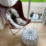 Moroccan handmade pouf in white with black pattern