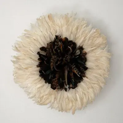 Moroccan handmade jujuhat feather decoration in white and black shades