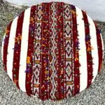 Large handmade boho pouf with Moroccan design, top view