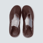 Moroccan handmade slippers in dark brown, back view