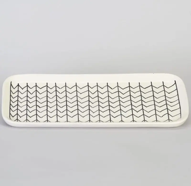 White Moroccan dish with zig zag pattern, large size