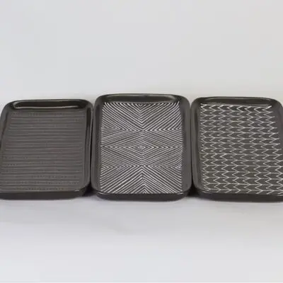 Moroccan dish in black with white patterns