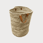Moroccan handwoven basket with leather handle