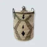 Handwoven basket with Moroccan pattern in black