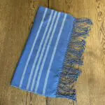 Moroccan handwoven hammam towel in blue, folded
