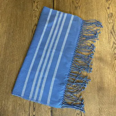 Moroccan handwoven hammam towel in blue, folded