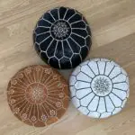 Moroccan handmade poufs in brown, black and white with pattern