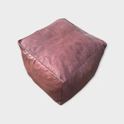 Dark brown Moroccan leather pouf