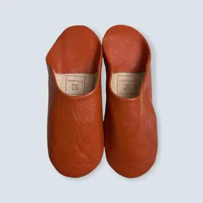 Moroccan handmade terracotta slippers, front view