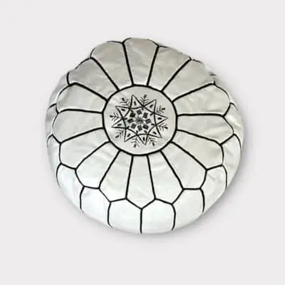 Moroccan pouf in white with black embroidery