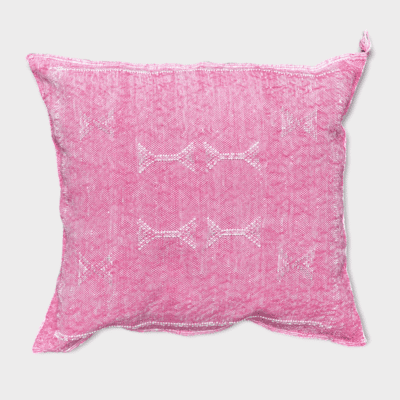 Moroccan handwoven cactus silk cushion cover in pink