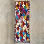 Tapis boucherouite tissé main à motif losanges multicolores, dense