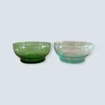 Large handmade glass bowls in transparent and green