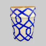 Moroccan handmade mug in beige with blue stripe pattern