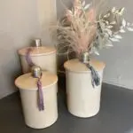 Moroccan handmade stucco jars in beige