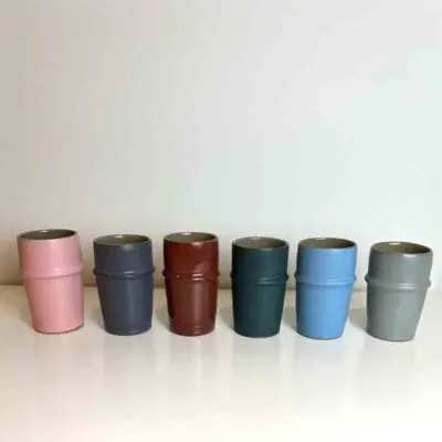 six Moroccan handmade beldi mugs in different colors