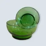The underside of large handmade green beldi glass bowls