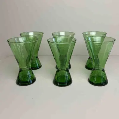 Six handmade green beldi wine glasses