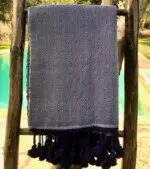 Moroccan handwoven hammam towel plaid with blue Moroccan pattern