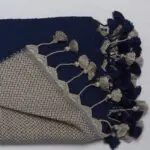 Moroccan handwoven hammam towel in blue and grey
