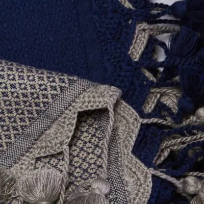 Marokkaanse handgeweven hamamdoek in blauw en grijs, dicht