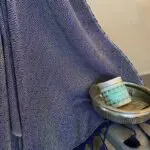 Moroccan handwoven hammam towel with blue Moroccan pattern