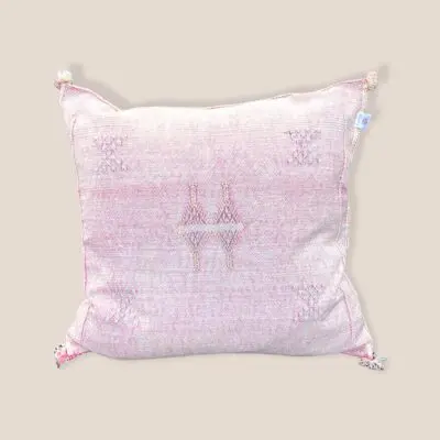Moroccan handwoven cushion cover of cactus silk in pink