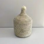 Moroccan handmade basket in white with gold threads