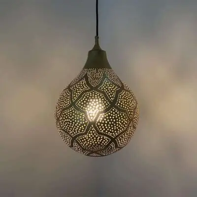 Marokkanische handgefertigte runde Lampe aus Gold