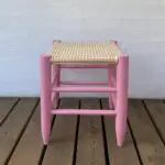 Moroccan handmade stool in pink with cannage rattan seat