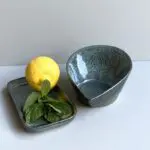 Moroccan handmade stoneware dish and bowl with decorations