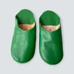 Moroccan handmade slippers in green, front view