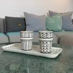 Moroccan stoneware in white with black pattern