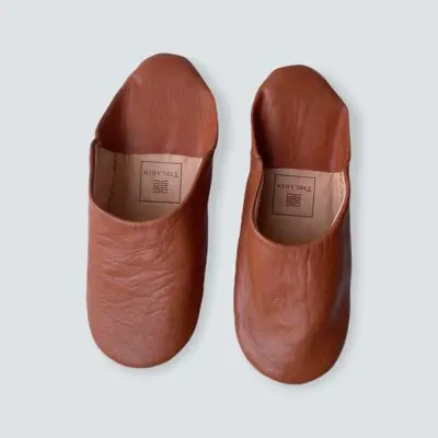 Moroccan handmade slippers in light brown