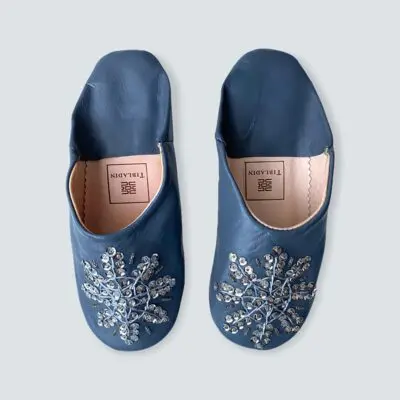 Moroccan handmade slippers in gray with sequins