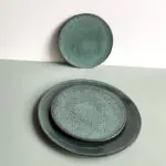 Moroccan handmade stoneware plates in green marble, in different varieties