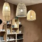 Various Moroccan handmade pendant lamps in wickerwork