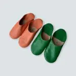 Moroccan handmade slippers in orange and green