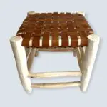 Moroccan handmade wooden stool with braided leather seat