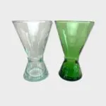 Handmade beldi wine glasses in transparent and green