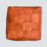 Square Moroccan hand-stitched leather pouf, from above