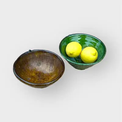 15 cm skålar Tamegroute keramik gul och grön