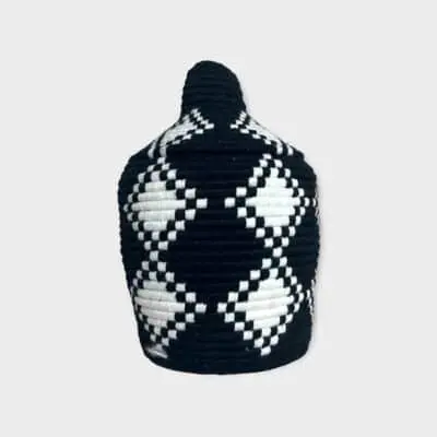 Berber basket with black and white diamond-shaped pattern
