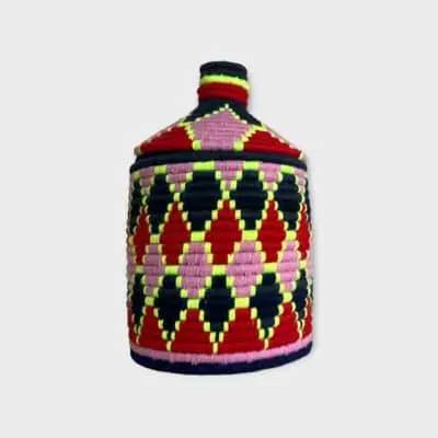 Berber basket FLEUR in pink diamond-shaped pattern