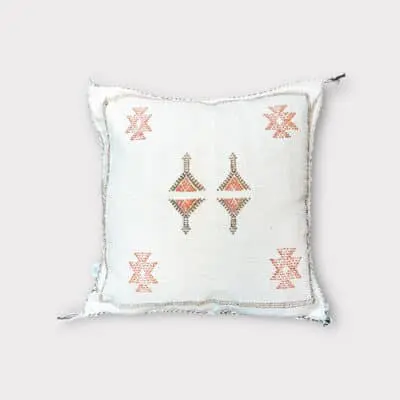 cactus silk cushion cover white with brown embroidery