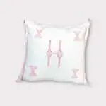 cactus silk cushion cover white with pink embroidery