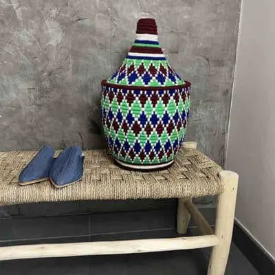 Berber basket in green, blue and brown colours