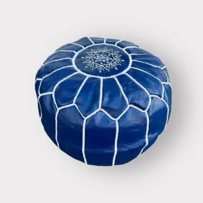 Moroccan leather pouf in dark blue