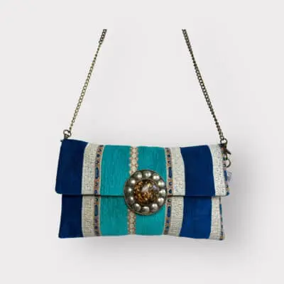 Handbag in blue tones DELPHINE in soft velor fabric
