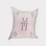 Cactus silk cushion cover - pink with brown embroidered pattern